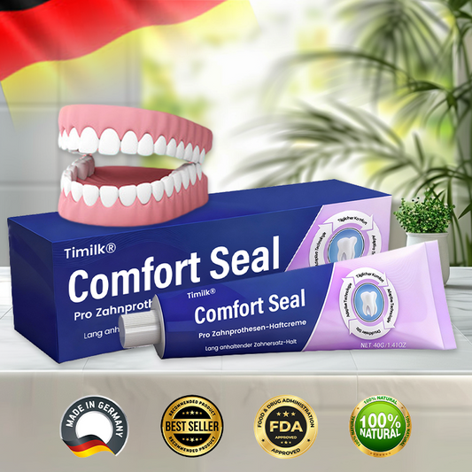 BEGRENZTES SONDERANGEBOT 🔥 Timilk® Comfort Seal Pro Zahnprothesen-Haftcreme 🦷💜 FDA-zertifiziert (Klinisch getestet: 96 Stunden Halt für sicheren, komfortablen und zinkfreien Sitz der Zahnprothese)