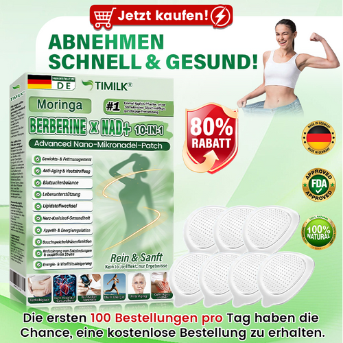 Offizieller Store | ☀️☀️ Timilk® Moringa · Berberin × NAD+ 10-in-1 Advanced Nano-Mikronadel-Patch GER (Nur einmal täglich anwenden – sichtbare Veränderungen in 7 Tagen)
