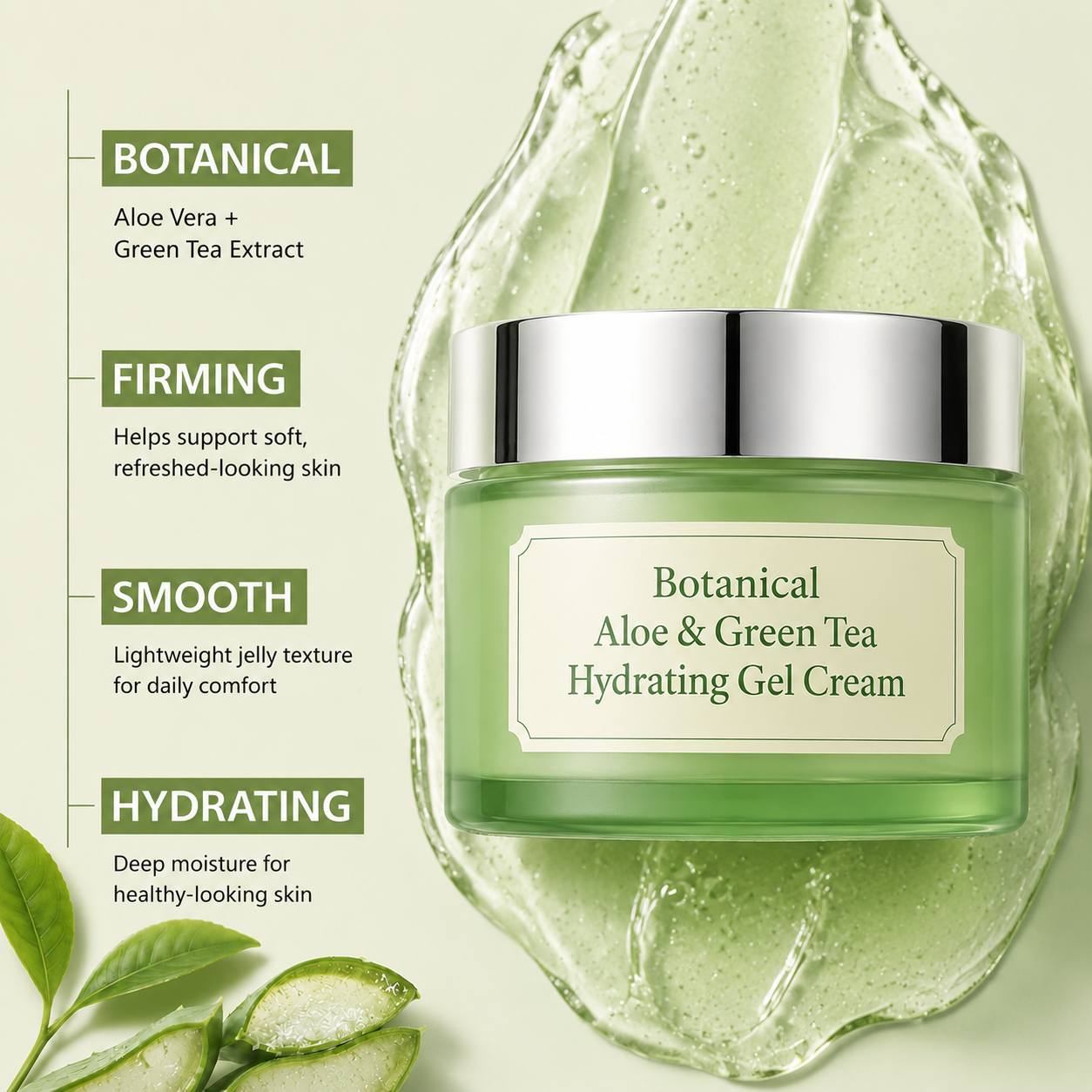 Feuchtigkeitsspendende Gel-Creme mit Aloe und grünem Tee